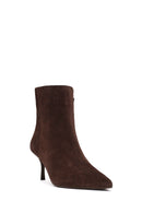 Women's Brown Zippered Thin Heeled Suede Leather Boot | Derimod