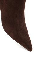Women's Brown Zippered Thin Heeled Suede Leather Boot | Derimod