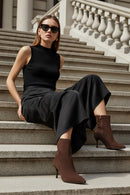 Women's Brown Zippered Thin Heeled Suede Leather Boot | Derimod