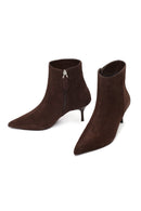 Women's Brown Zippered Thin Heeled Suede Leather Boot | Derimod