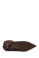 Women's Brown Zippered Thin Heeled Suede Leather Boot | Derimod