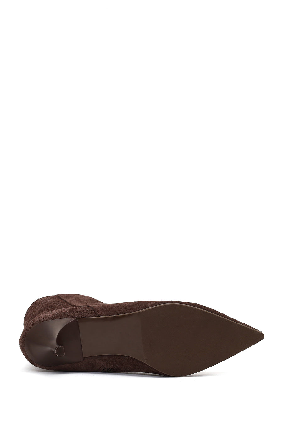 Women's Brown Zippered Thin Heeled Suede Leather Boot