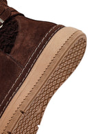 Woman Brown Zippered Suede Leather Teddy Bot | Derimod