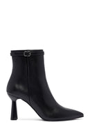 Women's Black Zippered Thin Heeled Leather Boot | Derimod
