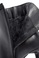 Women's Black Zippered Thin Heeled Leather Boot | Derimod