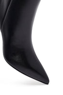 Women's Black Zippered Thin Heeled Leather Boot | Derimod