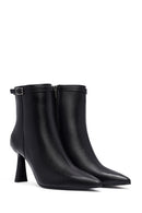 Women's Black Zippered Thin Heeled Leather Boot | Derimod