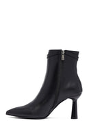 Women's Black Zippered Thin Heeled Leather Boot | Derimod