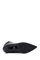 Women's Black Zippered Thin Heeled Leather Boot | Derimod