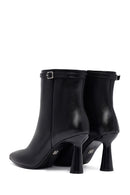 Women's Black Zippered Thin Heeled Leather Boot | Derimod
