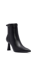 Women's Black Zippered Thin Heeled Leather Boot | Derimod