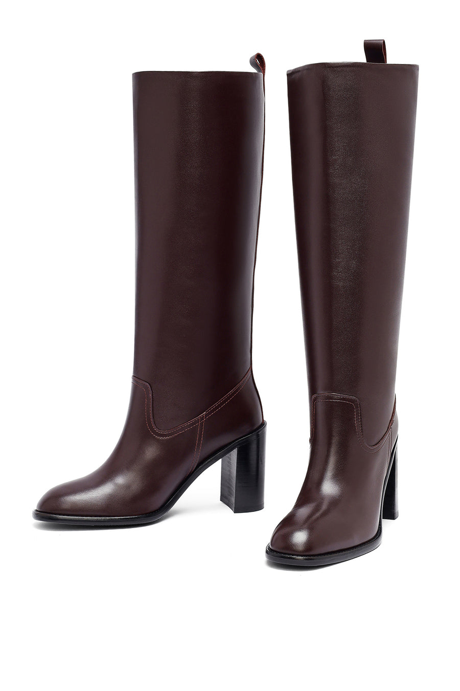 Kadın Bordo Kalın Topuklu Deri Çizme