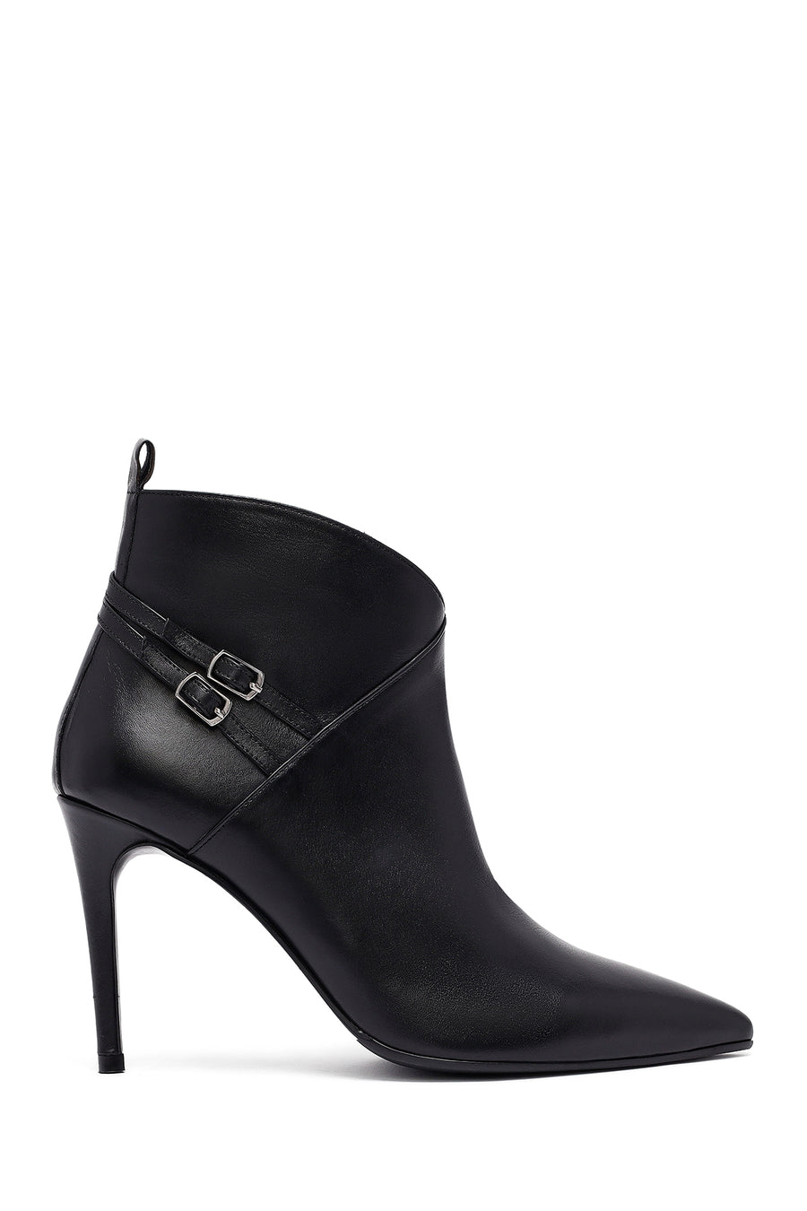 Woman Black Zippered Stiletto Heels Leather Boat 25WFD133118 | Derimod