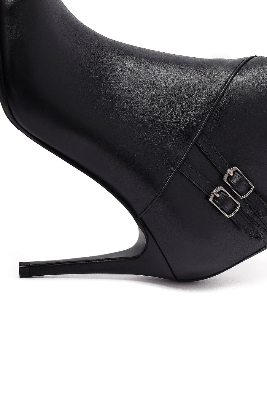 Woman Black Zippered Stiletto Heels Leather Boat