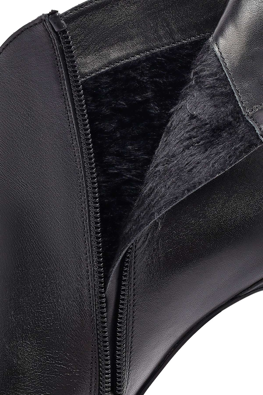 Woman Black Zippered Stiletto Heels Leather Boat