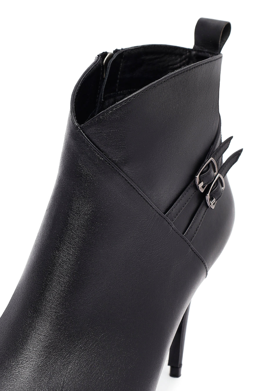 Woman Black Zippered Stiletto Heels Leather Boat