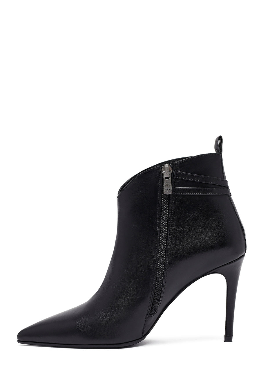 Woman Black Zippered Stiletto Heels Leather Boat
