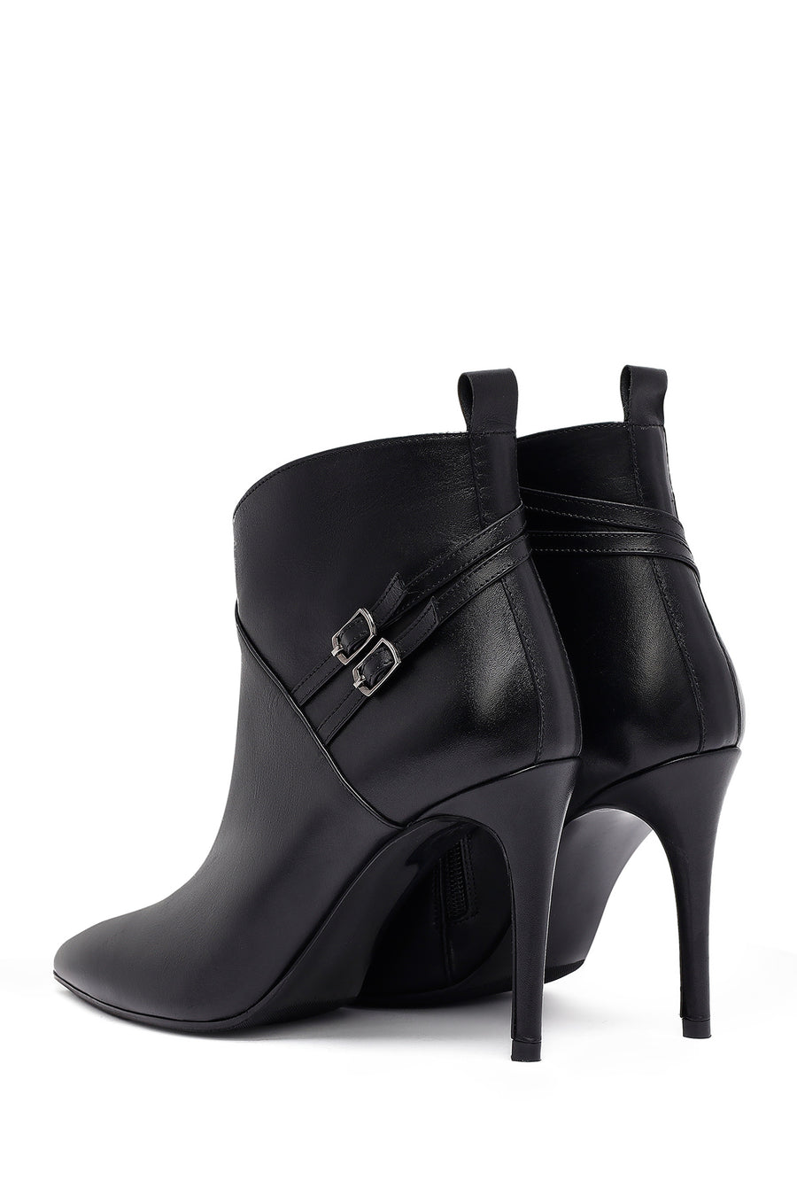 Woman Black Zippered Stiletto Heels Leather Boat