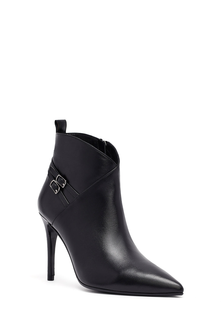 Woman Black Zippered Stiletto Heels Leather Boat