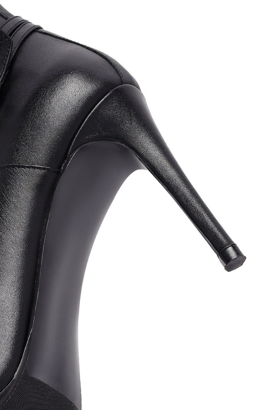 Woman Black Zippered Stiletto Heels Leather Boat