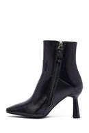 Woman Black Zippered Heels Leather Boat | Derimod