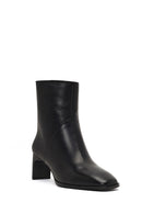 Women's Black Short Thick Heeled Leather Boots | Derimod