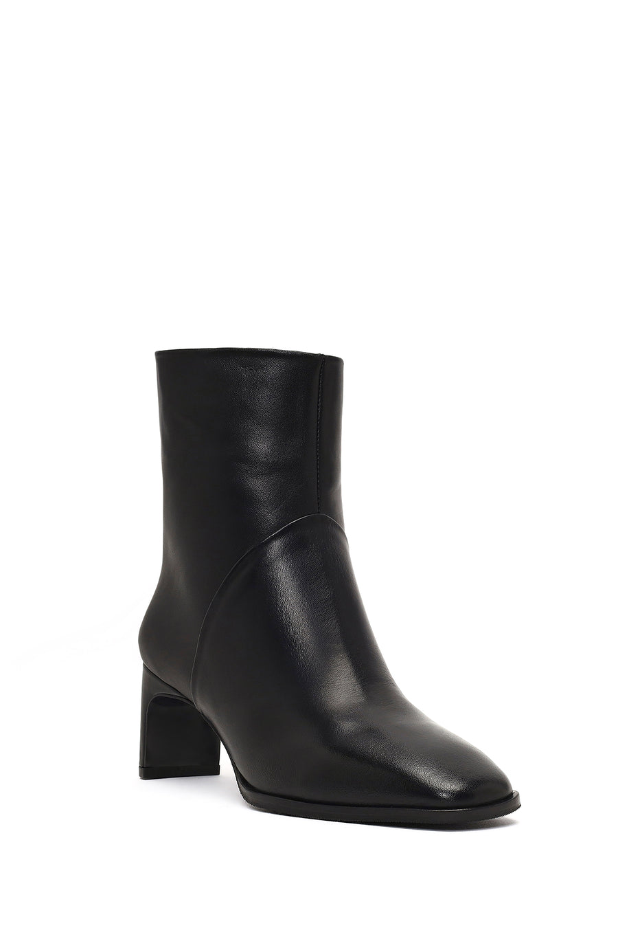 Women's Black Short Thick Heeled Leather Boots