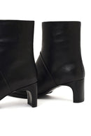 Women's Black Short Thick Heeled Leather Boots | Derimod