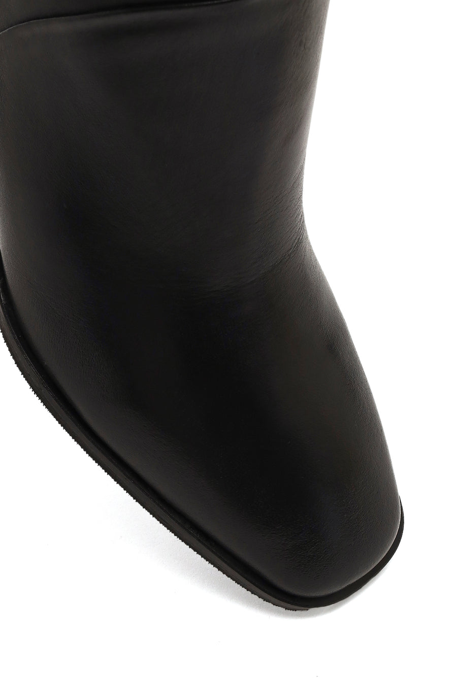 Women's Black Short Thick Heeled Leather Boots