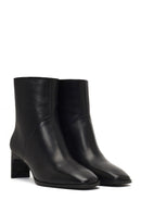 Women's Black Short Thick Heeled Leather Boots | Derimod