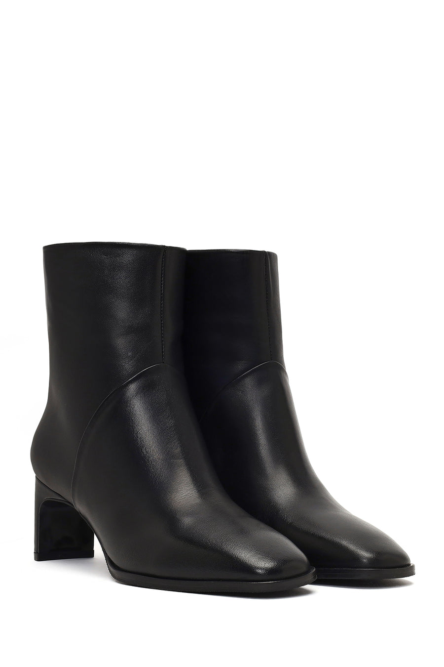 Women's Black Short Thick Heeled Leather Boots