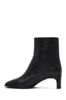 Women's Black Short Thick Heeled Leather Boots | Derimod