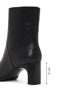 Women's Black Short Thick Heeled Leather Boots | Derimod