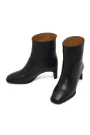 Women's Black Short Thick Heeled Leather Boots | Derimod
