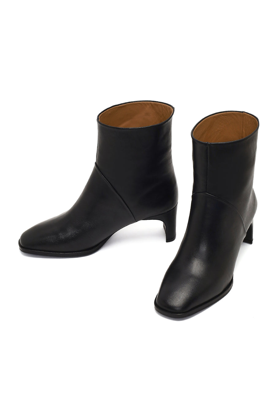 Women's Black Short Thick Heeled Leather Boots