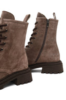 Women's Mink Zippered Suede Leather Boot | Derimod