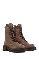 Women's Mink Zippered Suede Leather Boot | Derimod
