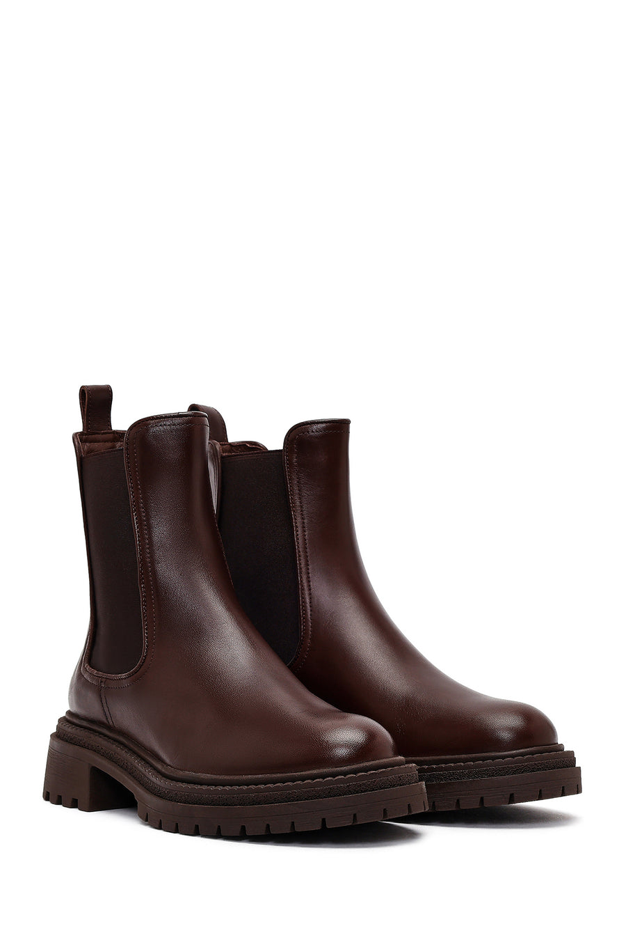 Women's Brown Thick-Soled Leather Chelsea Boot