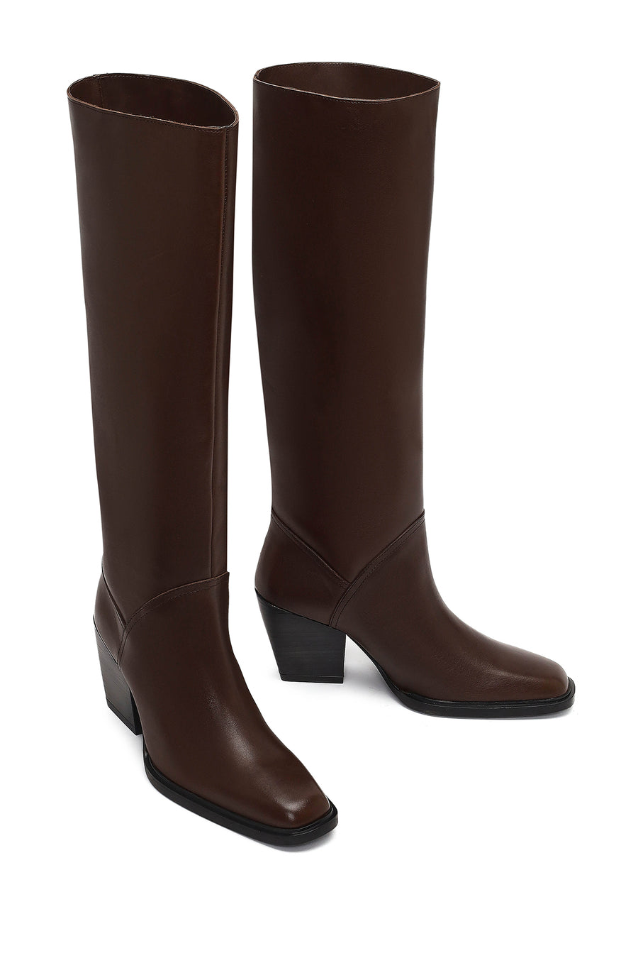 Women's Brown Thick Heeled Leather Boot