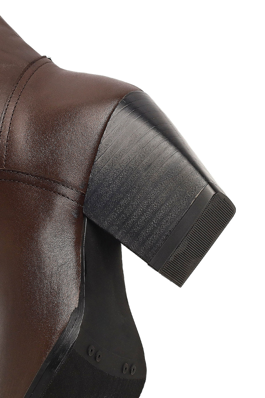 Women's Brown Thick Heeled Leather Boot
