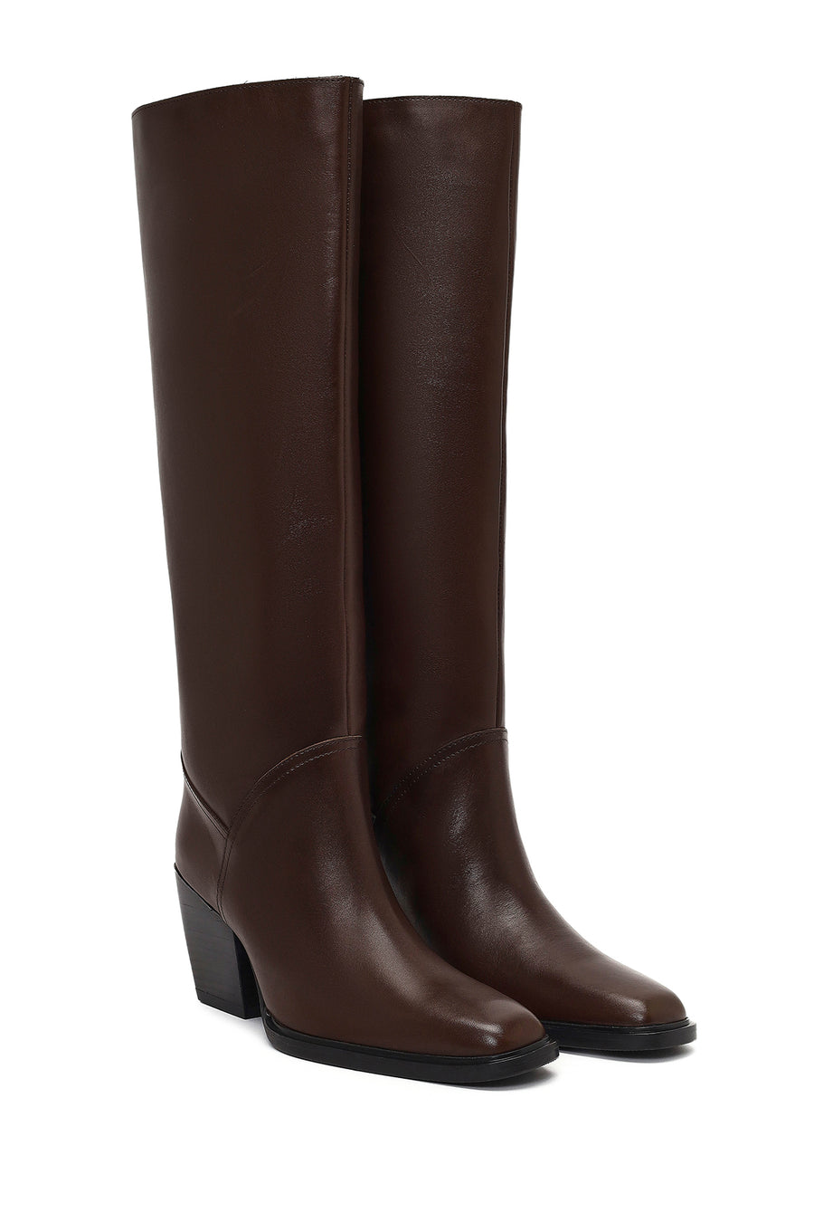 Women's Brown Thick Heeled Leather Boot