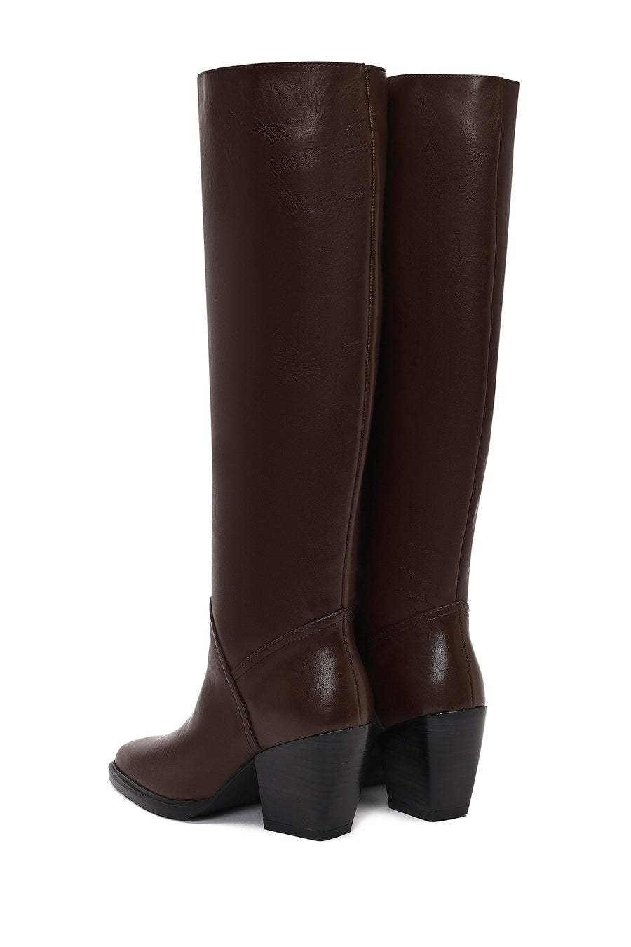 Women's Brown Thick Heeled Leather Boot