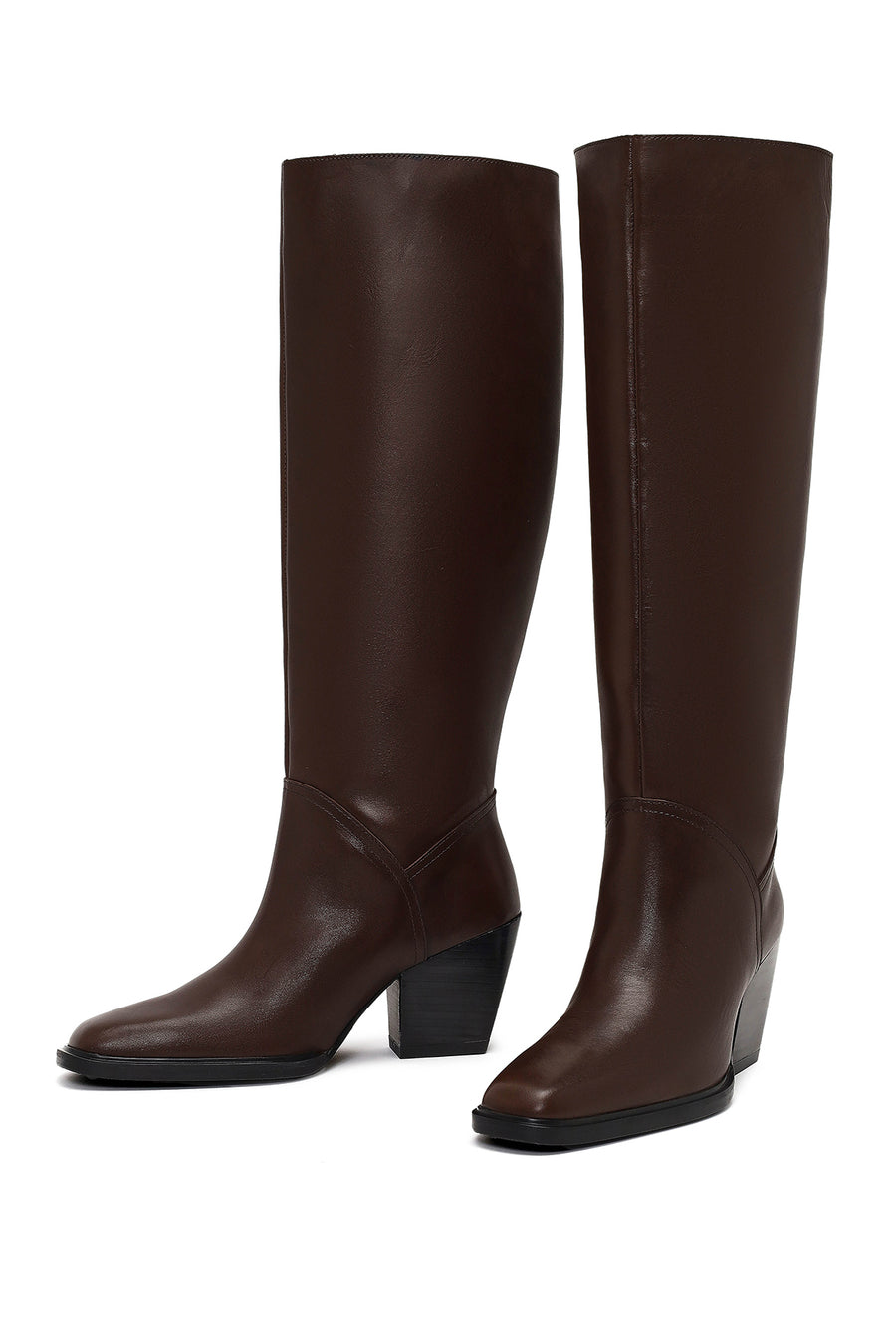 Women's Brown Thick Heeled Leather Boot