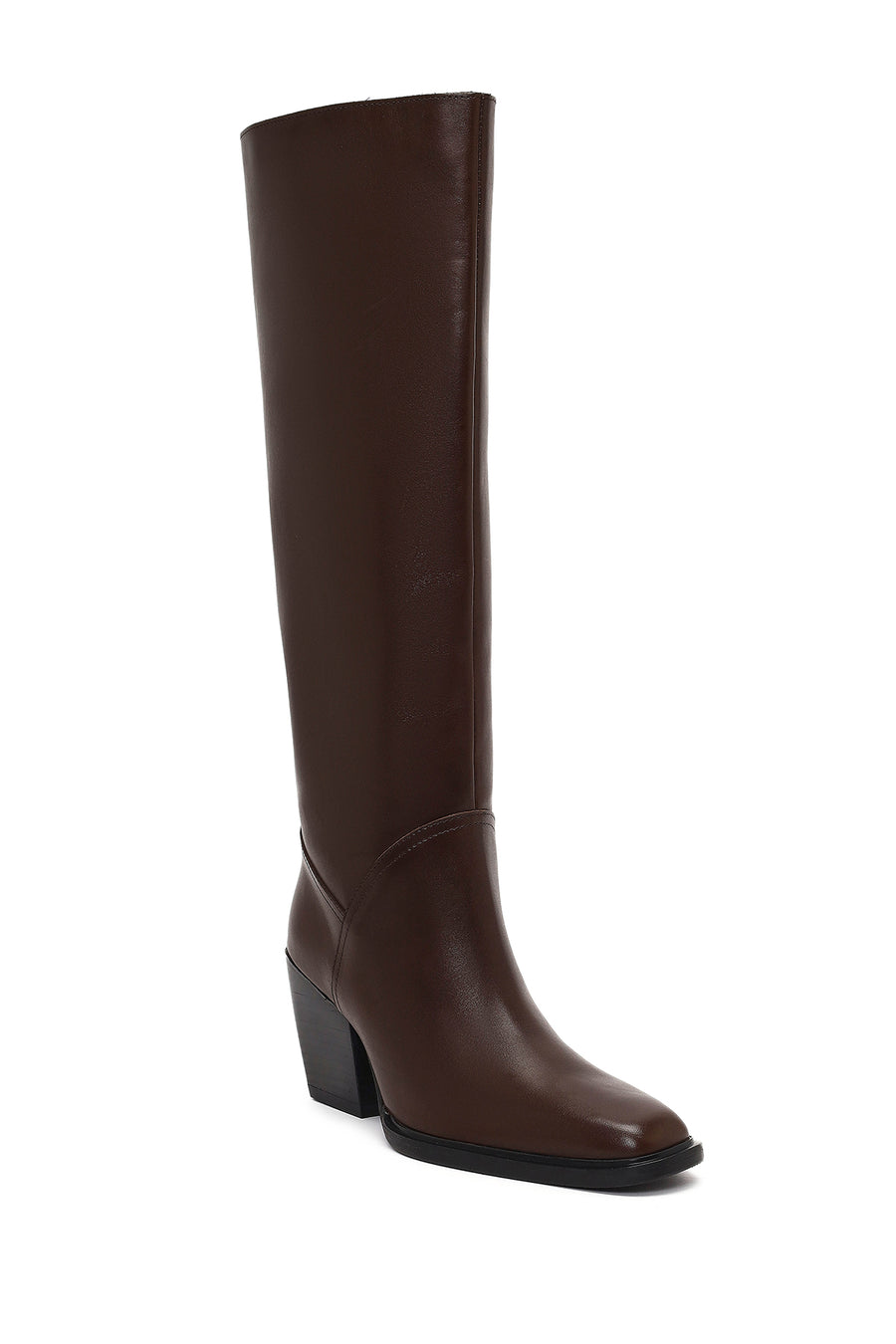 Women's Brown Thick Heeled Leather Boot