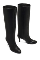 Women's Black Thin Heeled Leather Boot | Derimod