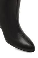 Women's Black Thin Heeled Leather Boot | Derimod