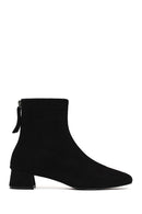 Women's Black Zip-Up Short Chunky Heel Suede Leather Boots | Derimod