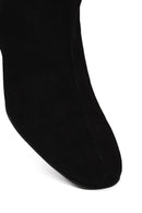 Women's Black Zip-Up Short Chunky Heel Suede Leather Boots | Derimod