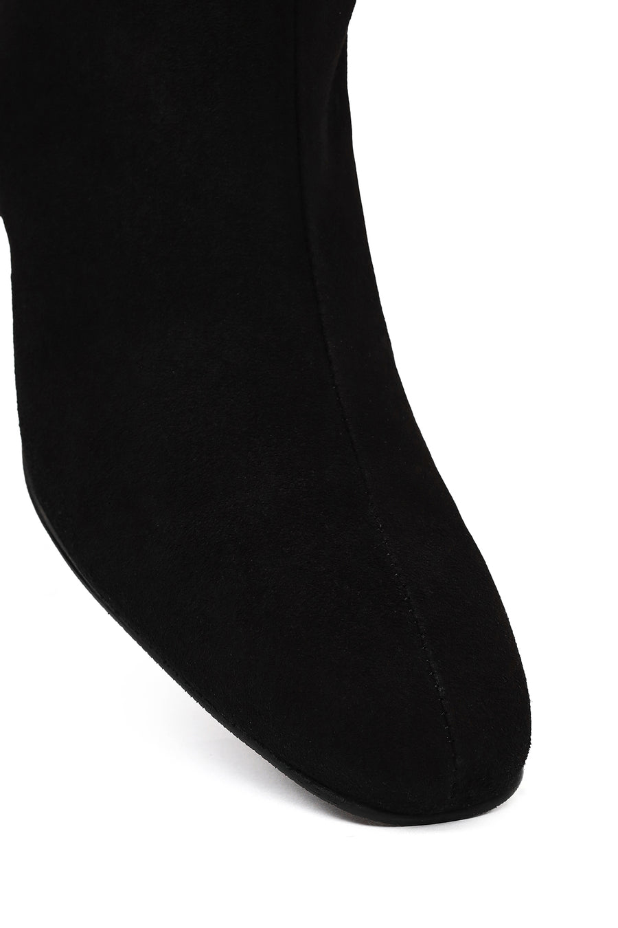 Women's Black Zip-Up Short Chunky Heel Suede Leather Boots