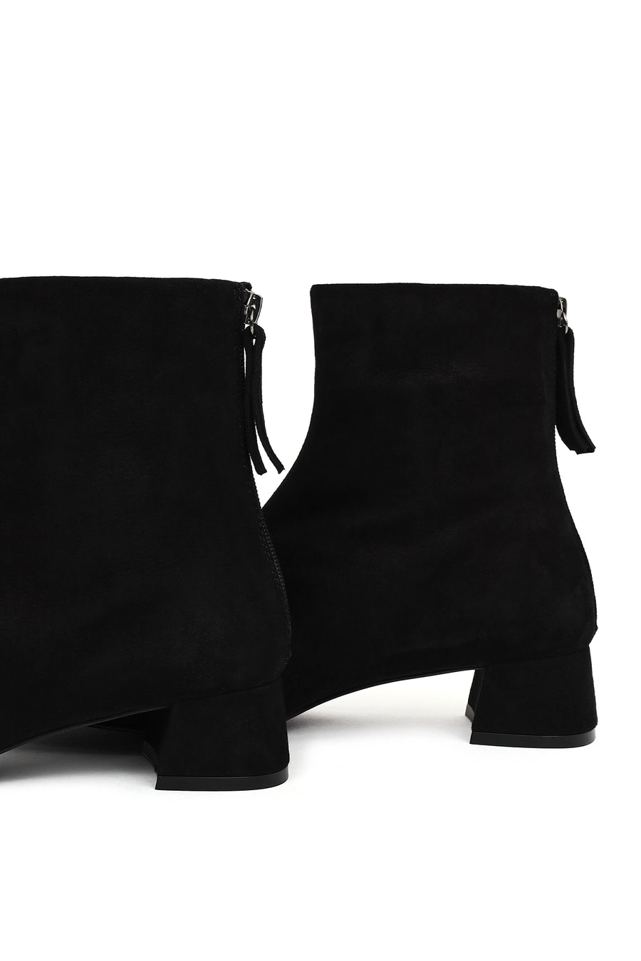 Women's Black Zip-Up Short Chunky Heel Suede Leather Boots